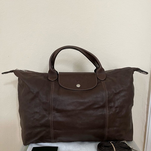 Longchamp Pliage leather travel bag size L like new, brown