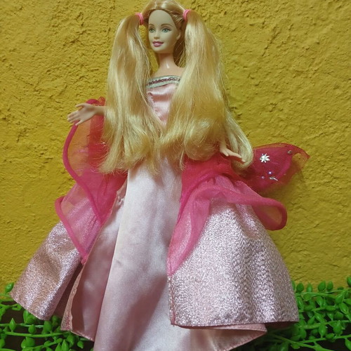 Barbie doll dress used, reversible pink tulle with stars