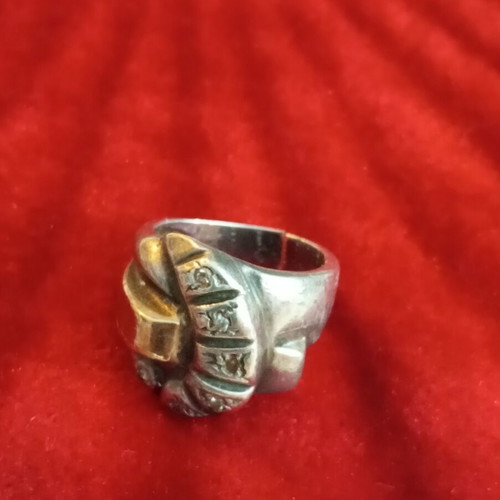 Silver-gold ring 950 585 with diamonds used