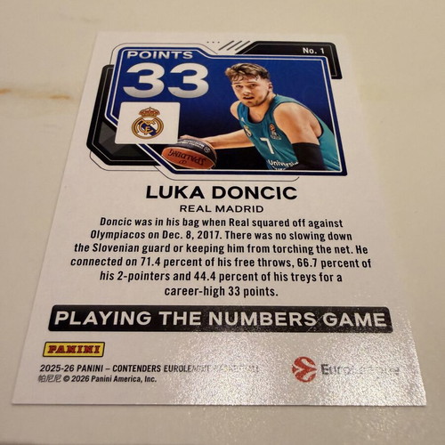 Luka Doncic Playing the Numbers Game Panini Contenders 2026 Card New