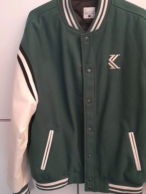 Men's jacket like new, white and green, leather sleeves
