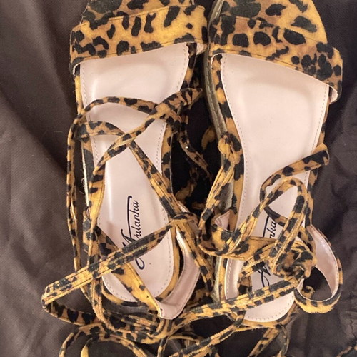 Leopard flatforms Mulanka used with straps, size 40