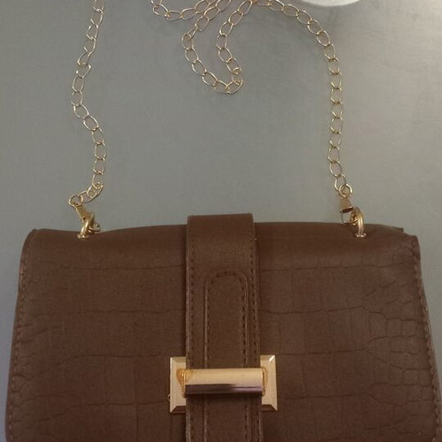 Crossbody bag new, brown synthetic leather with crocodile pattern