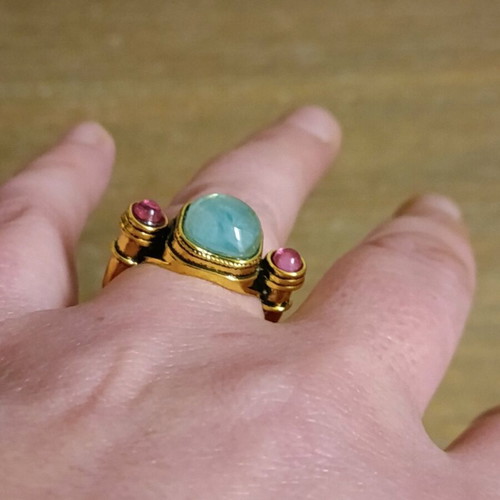 Artisan vintage women's ring steel with pink tourmaline stone size 61/19.4 new