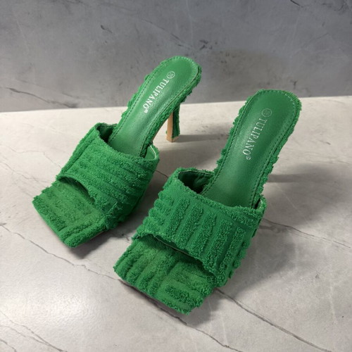 Emerald Green Terry Towelling Square-Toe Heeled Mules Size 38 like new
