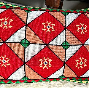 Υφαντή παραδοσιακή μαξιλάρα, κόκκινη-λευκή, χειροποίητη, Woven traditional handmade pillow