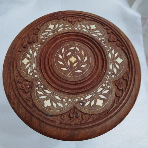 Wooden carved table used, decorative 25 cm height