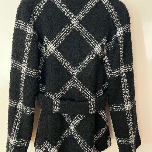 Laura Donini wool coat used, double-breasted with belt, black, size L