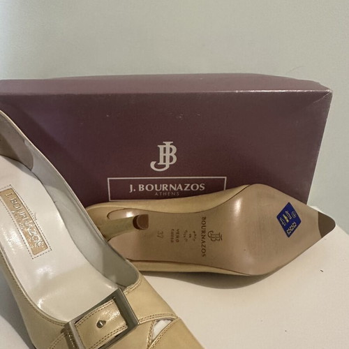 J. Bournazos Leather Pumps Nude with Buckle New