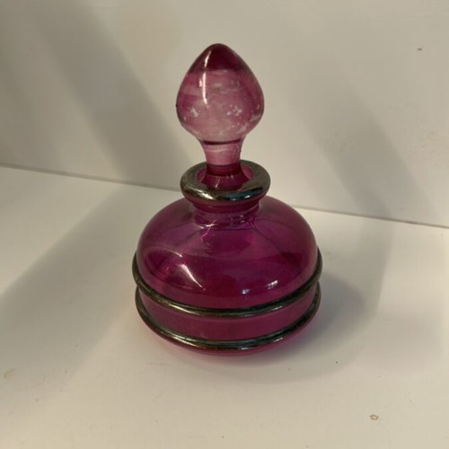 Glass perfume bottle used, purple color, vintage