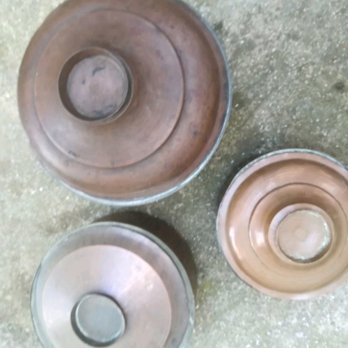 Copper pots used, set of 3 with lids, small, medium, large