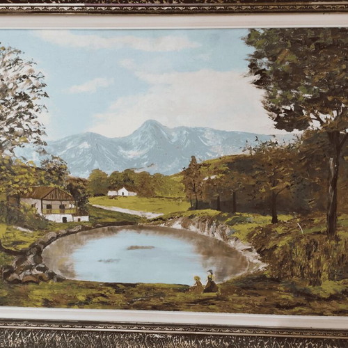 Vintage decorative painting used 83x115 with plaster frame