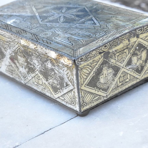 Vintage carved metal tobacco box used with rich decoration