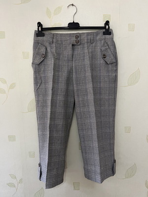 A-Style Women's New Gray Checked 3/4 Pants with Pockets