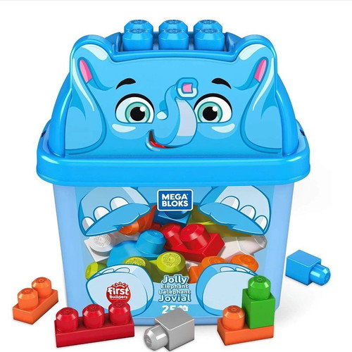 Fisher Price Mega Bloks Elephant Bucket like new with 25 blocks