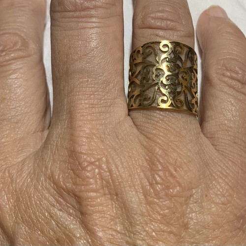 Gold stainless steel adjustable ring with intricate design
