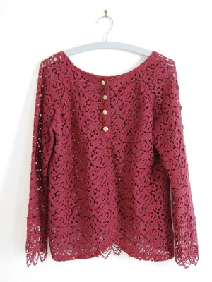 Crochet lace cardigan like new, size medium, wine red