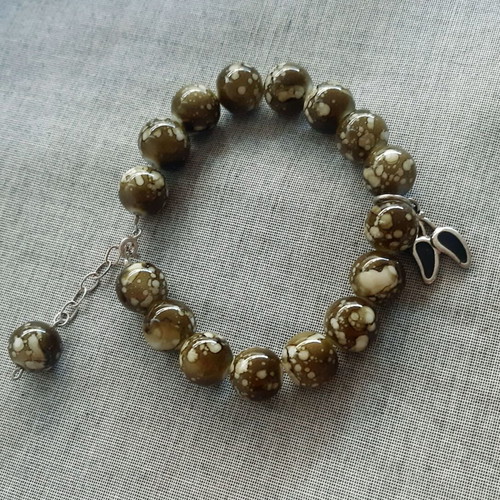 Suzi Bracelet green olive beads with silver 925, handmade, new