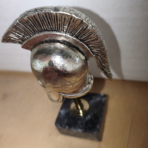 Metal miniature of ancient Greek helmet with marble base new