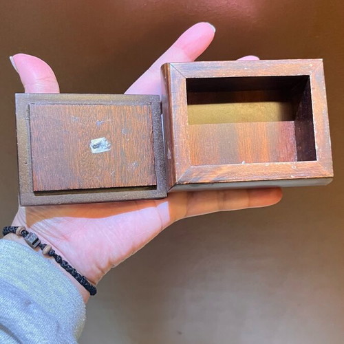 Vintage wooden jewelry box with silver-plated lid used
