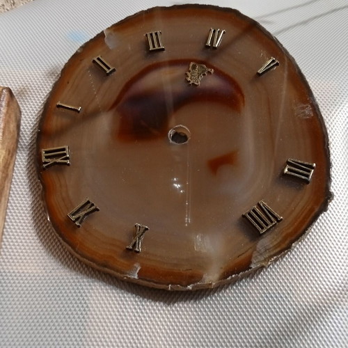 Mineral slice probably agate with clock face used, 15 cm