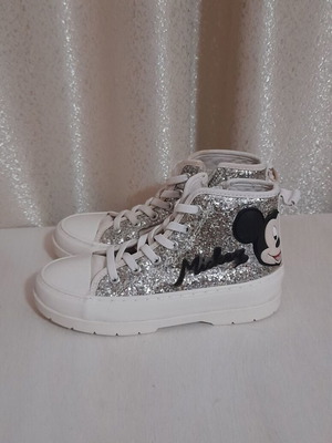 Zara x Disney Mickey Mouse kids boots like new, size 30, silver glitter