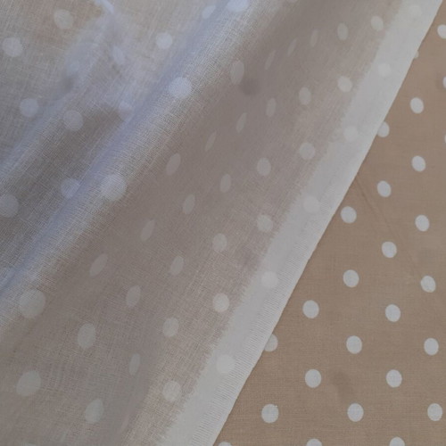 Cotton sheet fabric beige with white polka dots, 4m by 2.6m, new