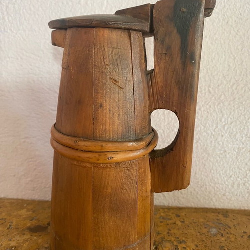 Wooden jug used, height 19 cm, diameter 10 cm