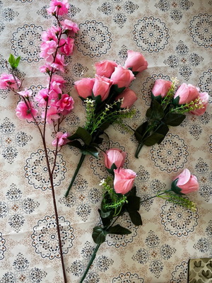 Bouquet of roses like new, flowers and almond decor