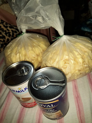 Evaporated milk 2 cans and 500g bulk wheat cornflakes