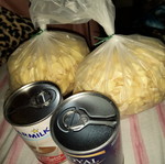 Evaporated milk 2 cans and 500g bulk wheat cornflakes