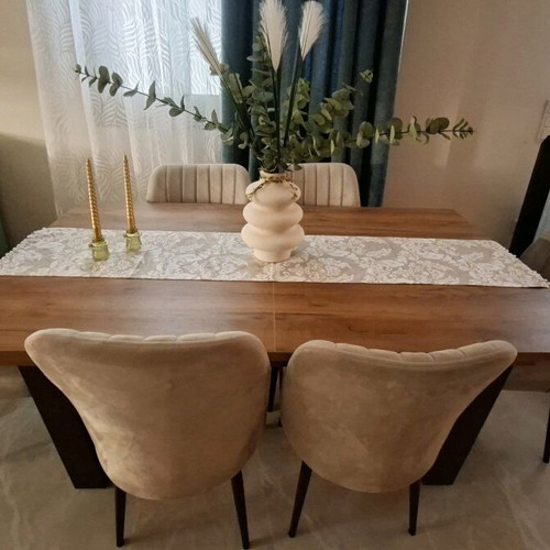 Dining set with 6 chairs walnut wood and metal frame, like new