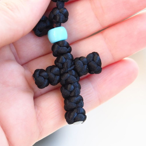 Prayer komboskini 100 beads with blue bead, handmade, new