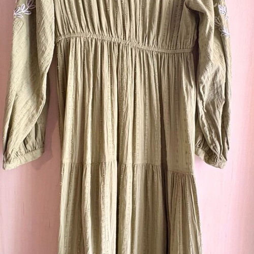 Khaki maxi dress Zara like new with embroidery on sleeves