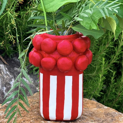 Handmade vase with 3D elements, red