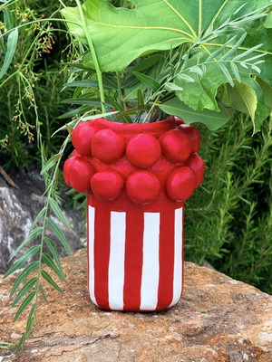 Handmade vase with 3D elements, red