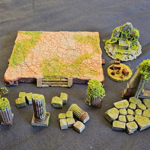 Ancient temple diorama for DnD and tabletop, hand-painted and stylized