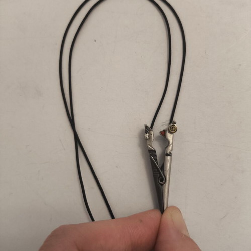 Handmade Silver 925 Clothespin Pendant Necklace with Black Cord
