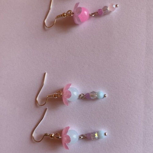 Handmade earrings 2 pairs in pink and turquoise shades inspired by Barbie fairytopia