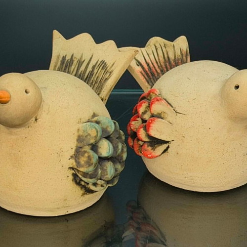 Handmade ceramic doves by ΜΑΡΙΑΣ ΛΙΟΥΓΚΑ, set of two, like new