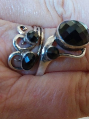 Handmade silver ring with black onyx stones, new