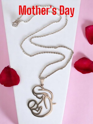 Handmade Mama-Baby Necklace in Silver Steel New