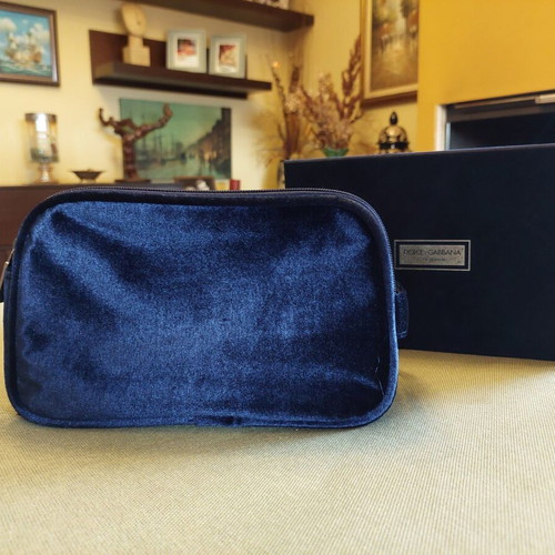 Dolce & Gabbana Velvet Toiletry Bag New, Black and Blue
