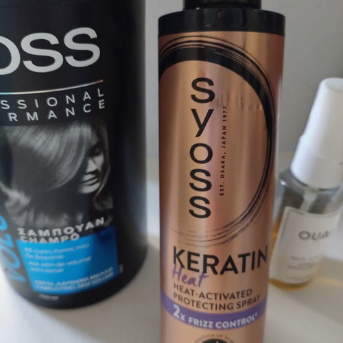 Syoss shampoo, Keratin spray and Ouai wave spray used set