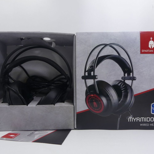 Spartan Gear Myrmidon 2 wired gaming headset used, 3.5mm/USB with LED black