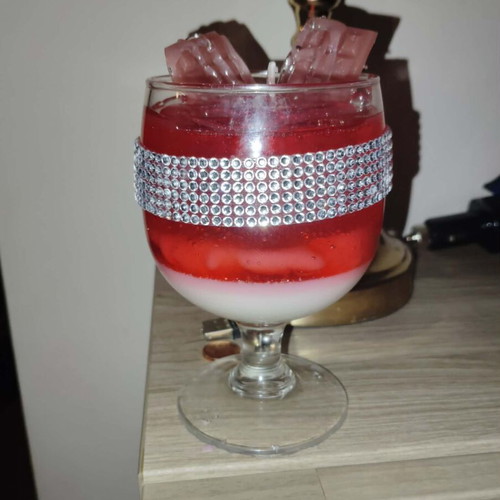 Scented candle handmade in a stemmed glass with rhinestones