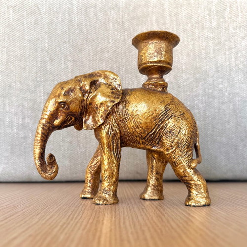 Elephant Candlestick with Gold Antique Patina 15cm Height