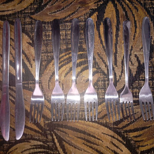 Vintage stainless steel cutlery set Achilles forks and GTSA-OLGA knives like new
