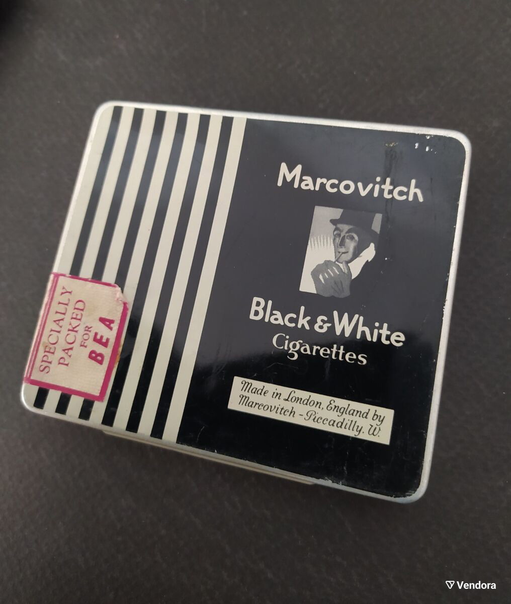 marcovitch black and white cigarettes tin TOBACCO/CIGARETTE Vintage Tin, & Cigarettes, Gc06 Benson Hedges & Marcovitch tin