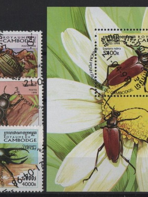 Cambodia 1998 Beetles Stamp Set new with Block